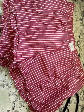 American Eagle Outfitters Red and White Striped Shorts with Ruffle Hem